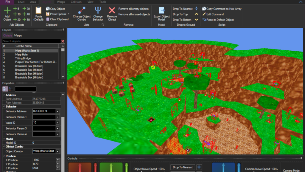An image of a level editor program showing a low poly rainforest scene. Links to the project page for Piranha